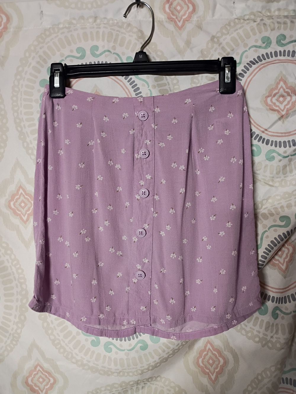 Aeropostale Lavender Mini Skirt with White Floral Buttons